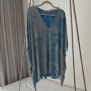 Seven Tees Blue Tie-Dye V-Neck Swim Cover-Up Poncho